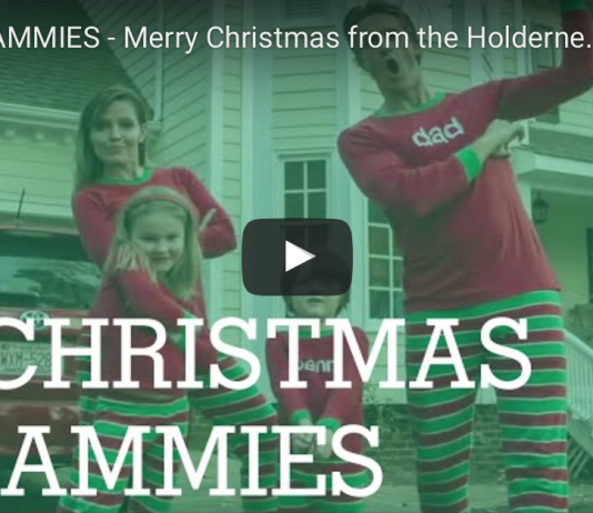 Familia hace vídeo en pijama (de navidad) para promocionar la empresa de videos de los padres