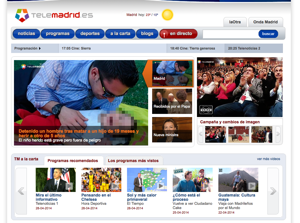Portada WEb Telemadrid.