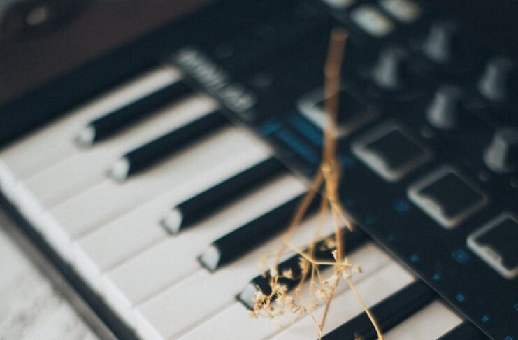 musical notes on piano keys